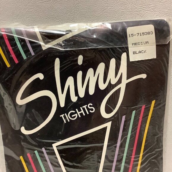 New Vintage Shiny Tights with Lycra Size Medium Made USA Black Pantyhose - Picture 2 of 4